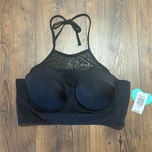 Torrid Women's Bikini Top High Neck Mesh, Black Size 1 NWT Swim Retail $69